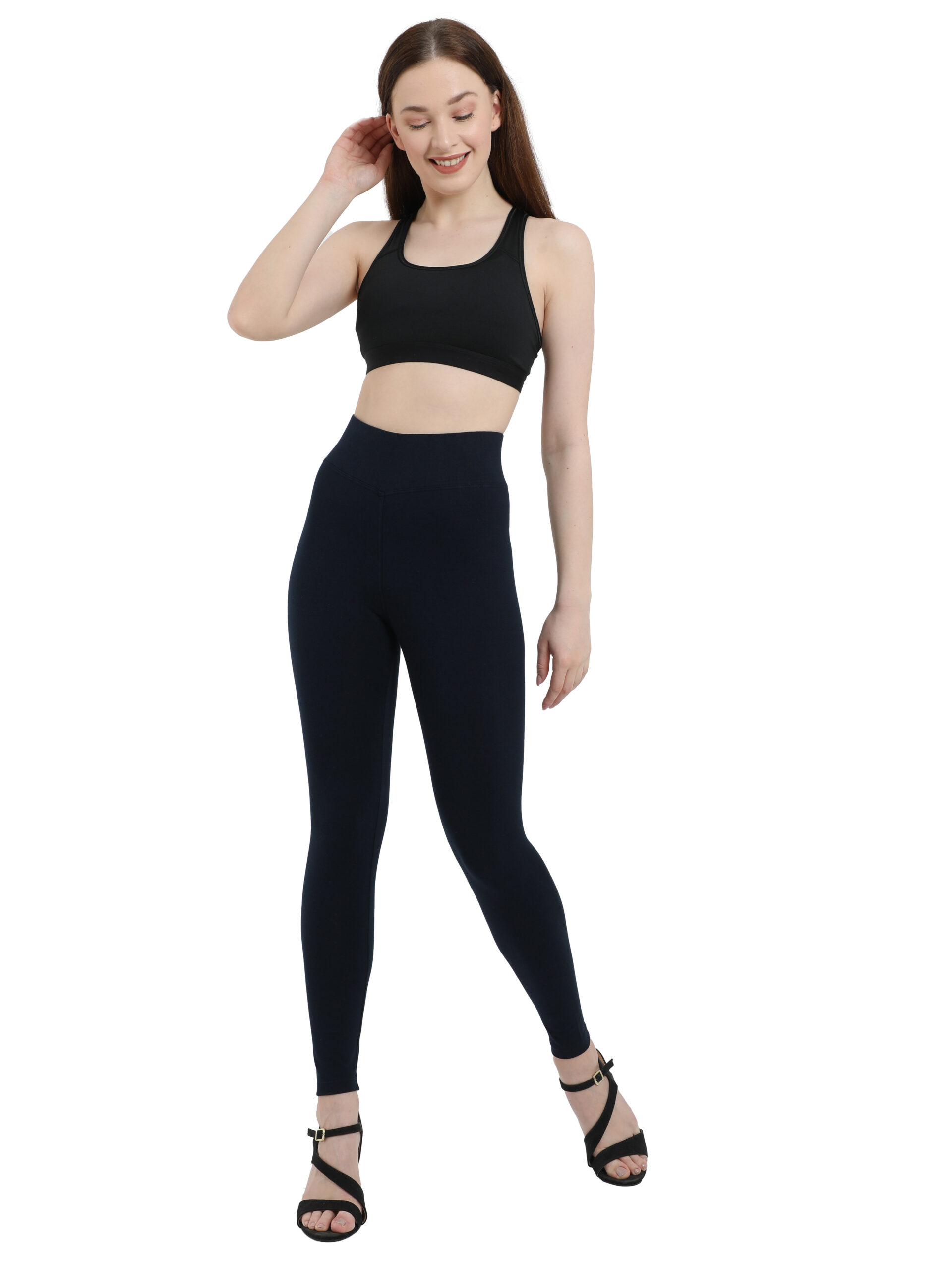 Navy blue leggings for women Compression pant high waist - Belore