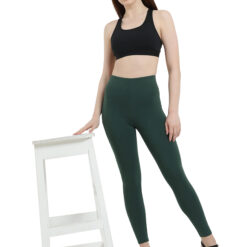 Dark green leggings for women Compression pant high waist
