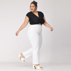 White trousers women – Plus size – Straight leg 2 back pockets