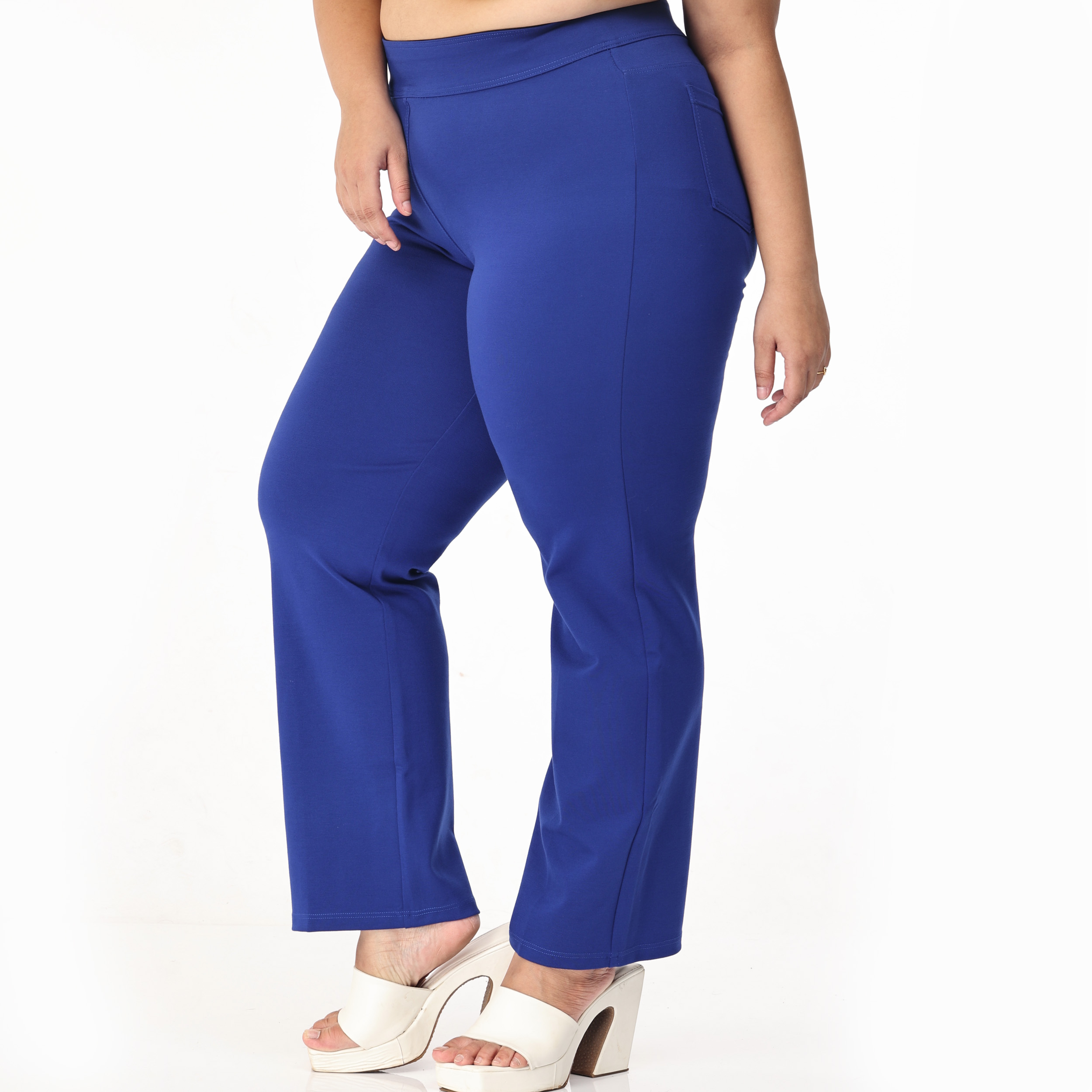 Royal blue trousers womens - Plus size-Straight leg 2 back pockets