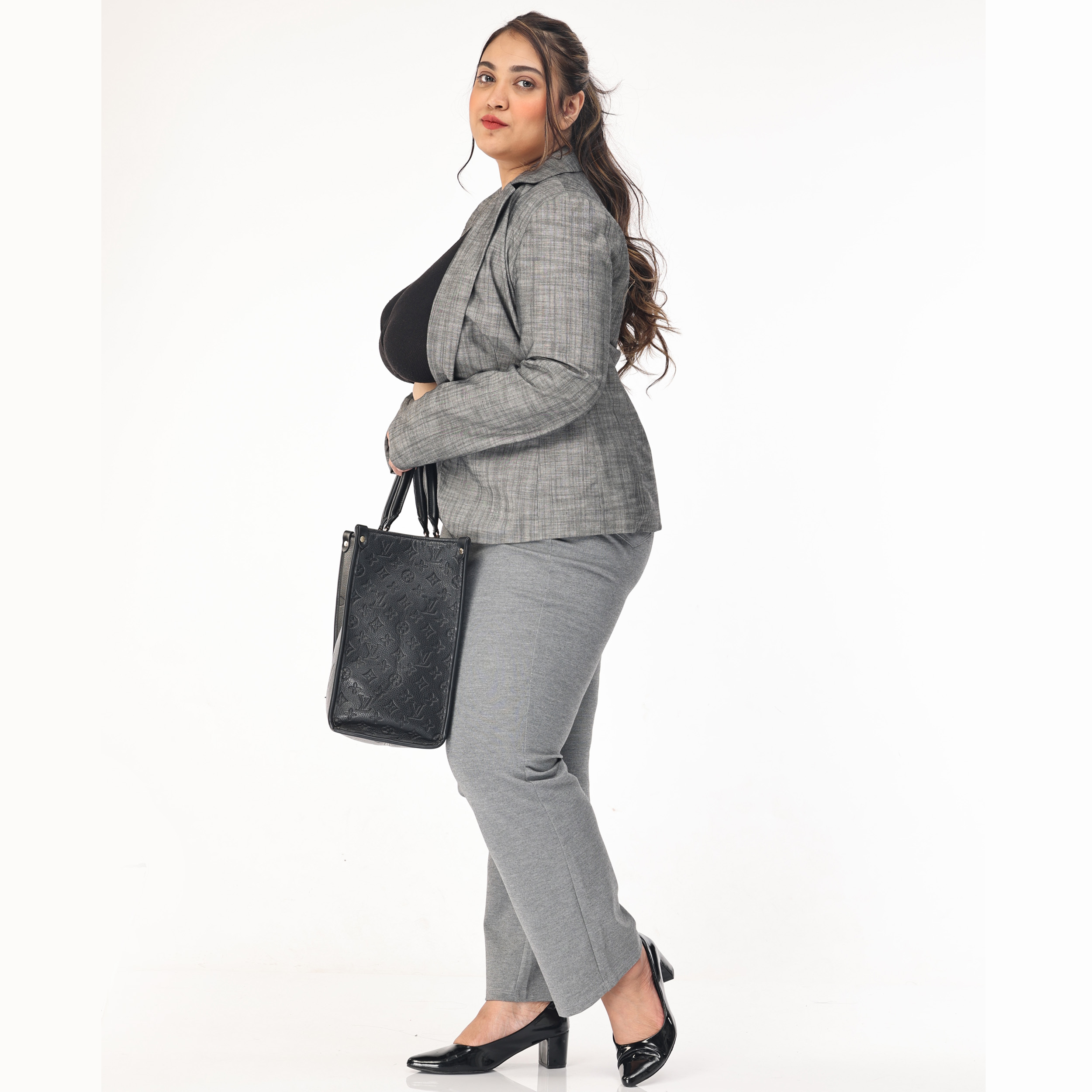 Grey trouser women Plus size Straight leg 2 back pockets