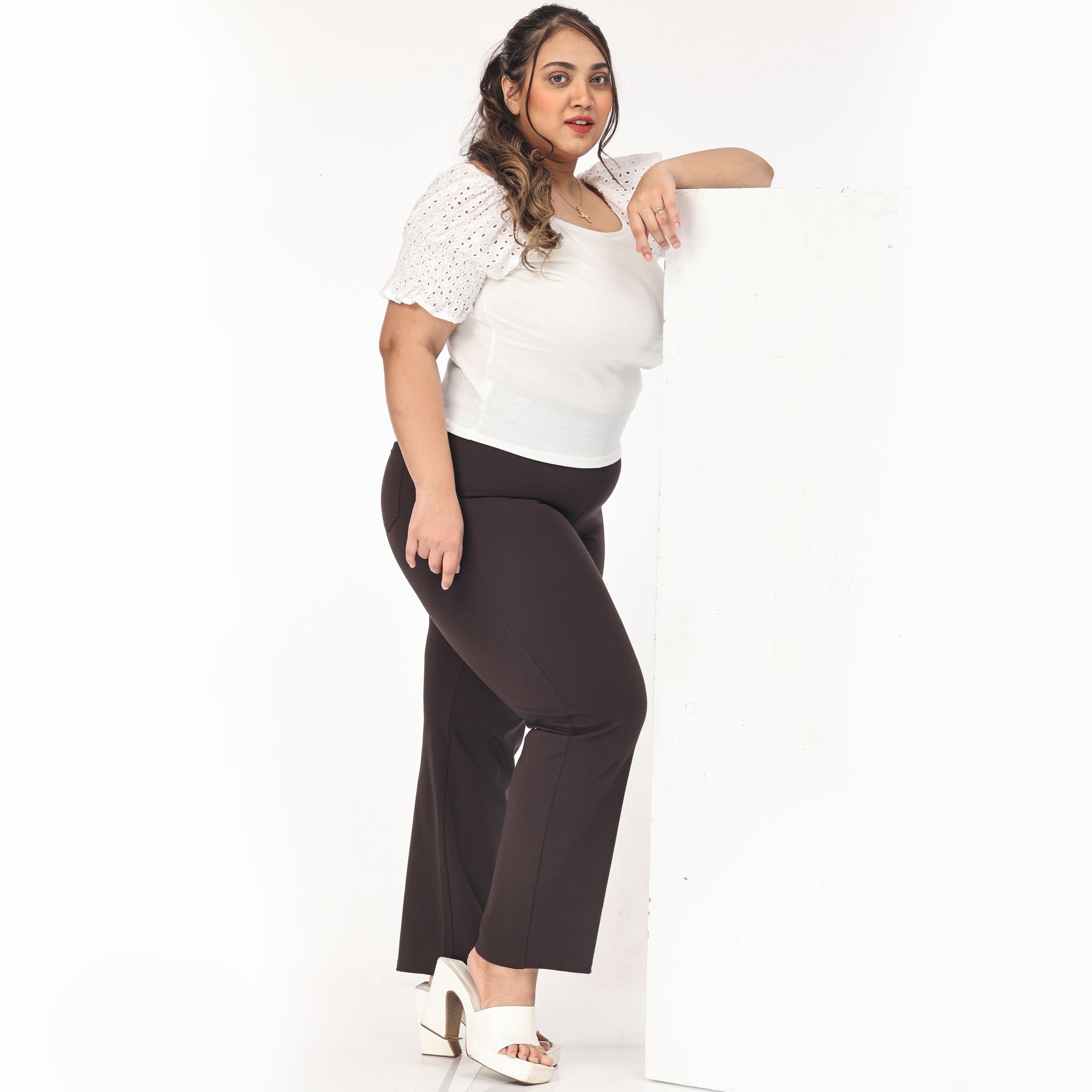 Plus Button High Waisted Wide Leg Trousers | boohoo