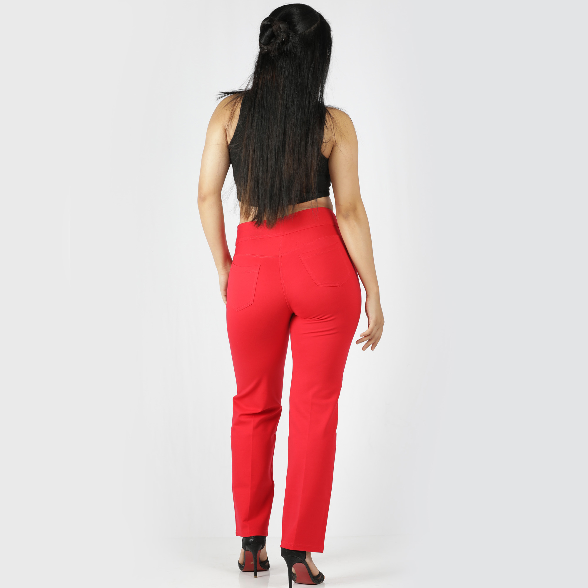 Red pants for women - Tummy tucker straight leg - 2 back pockets - Belore  Slims