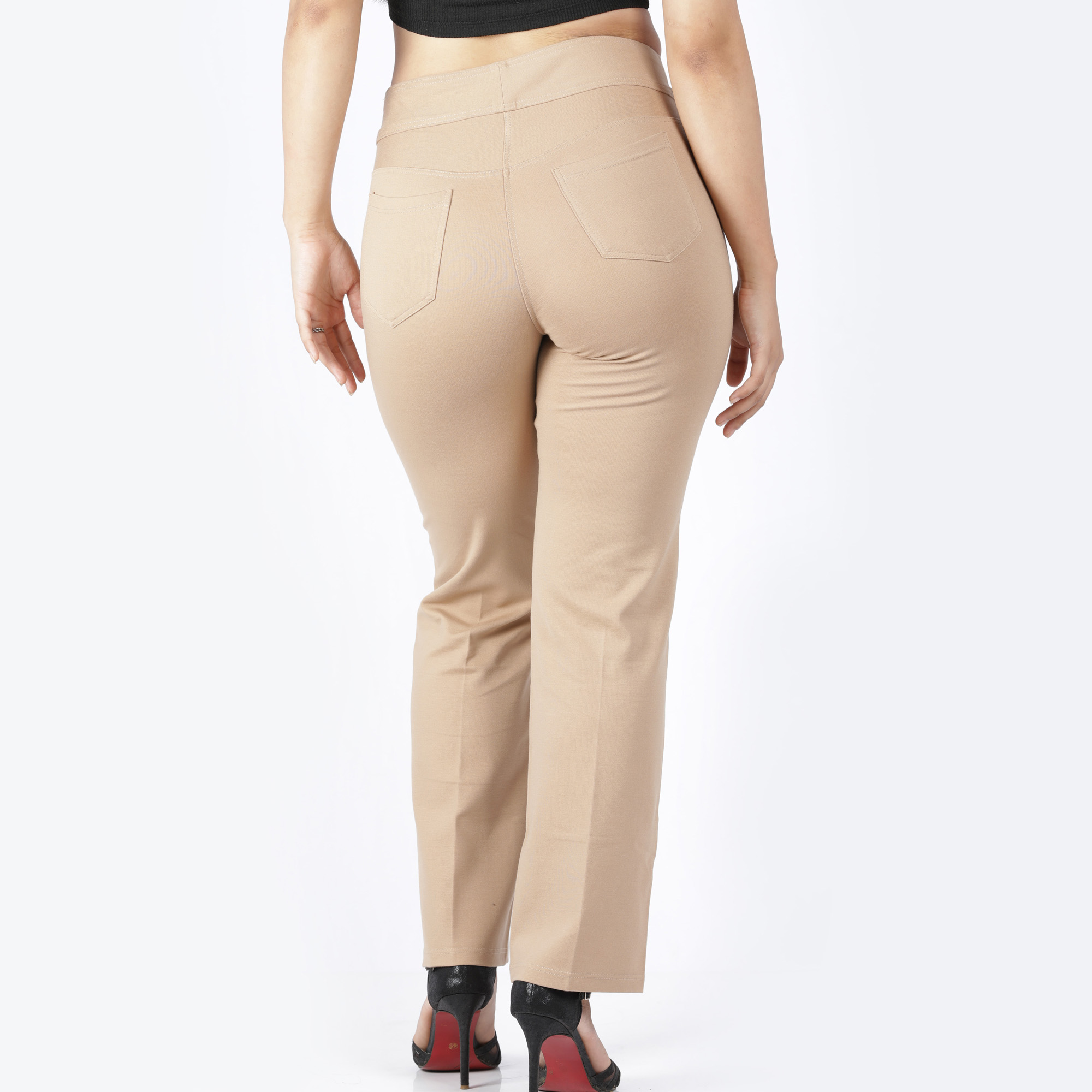 Khaki pants for women - Tummy tucker straight leg-2 back pockets - Belore  Slims