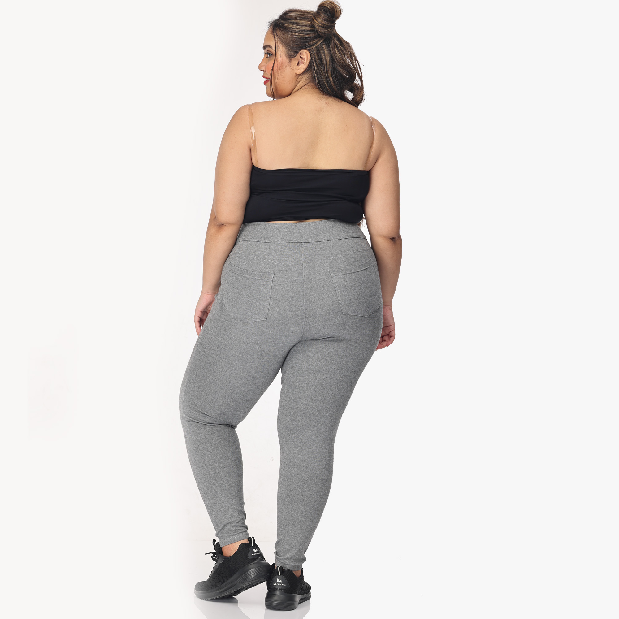 Grey jeggings women Plus size compression pant 2 back pockets