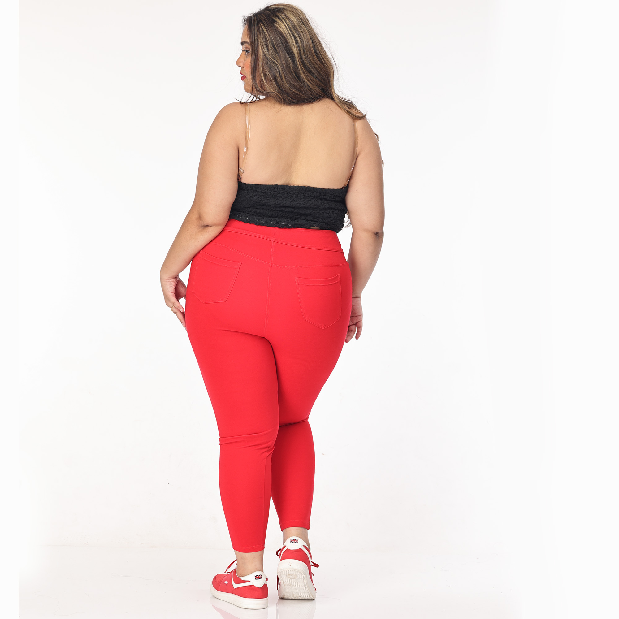 Red jeggings women Plus size compression pant 2 back pockets - Belore Slims