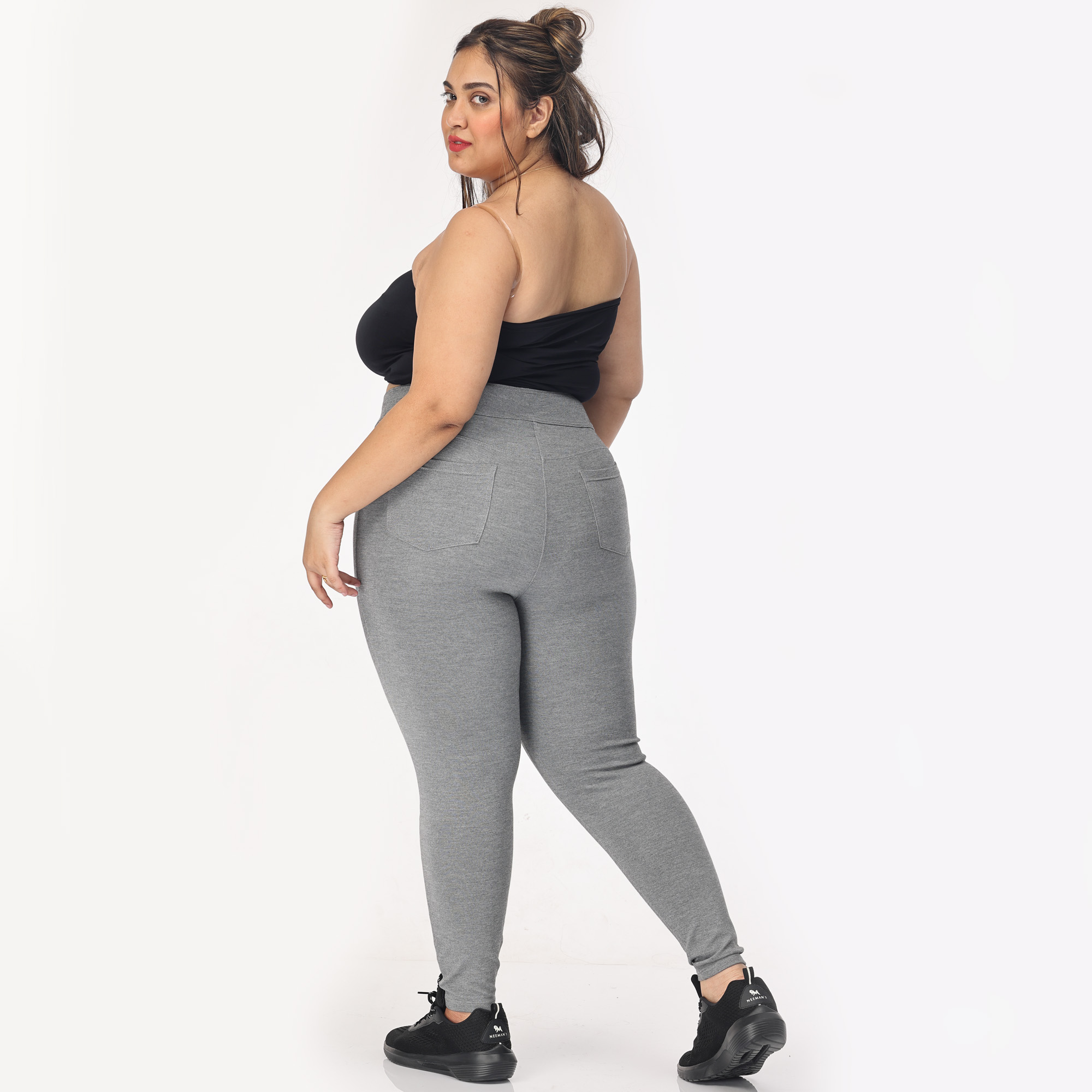 Grey jeggings women Plus size compression pant 2 back pockets