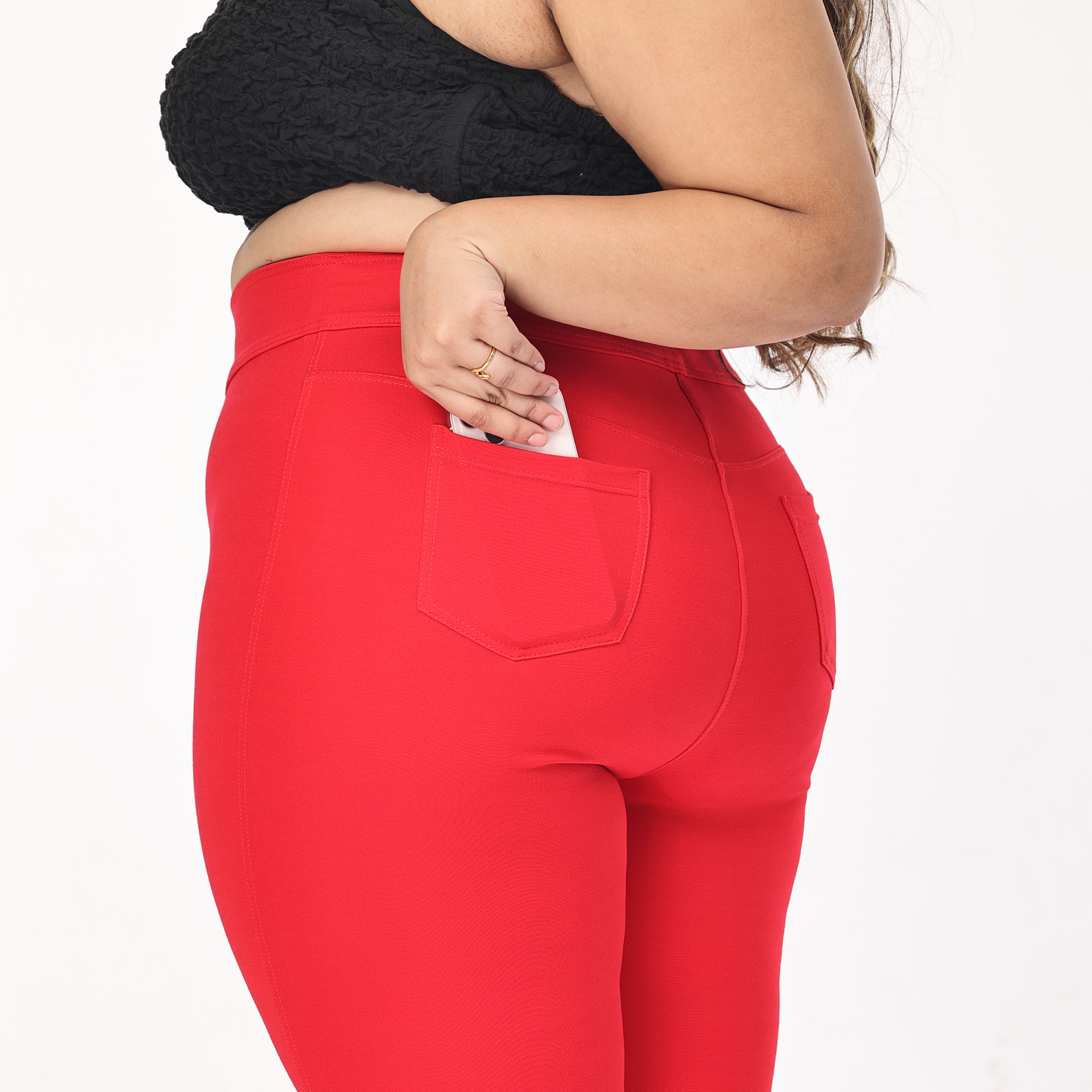 Red jeggings women Plus size compression pant 2 back pockets - Belore Slims