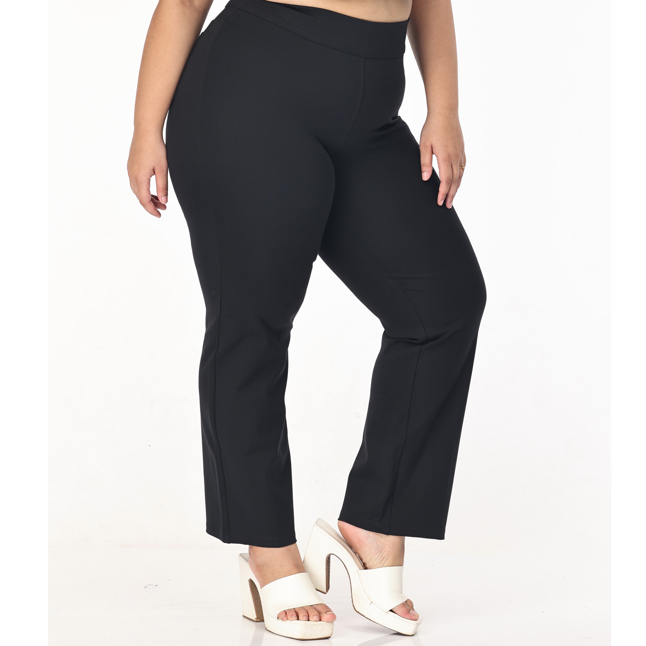 Black trouser women Plus size Straight leg 2 back pockets - Belore