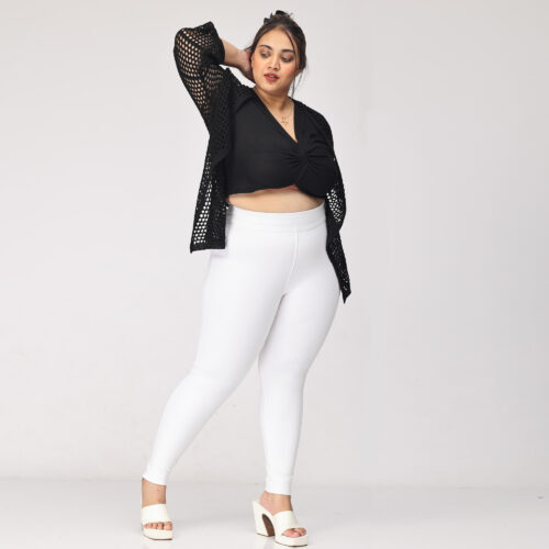 Women white jeggings Plus size compression pant 2 bk pockets