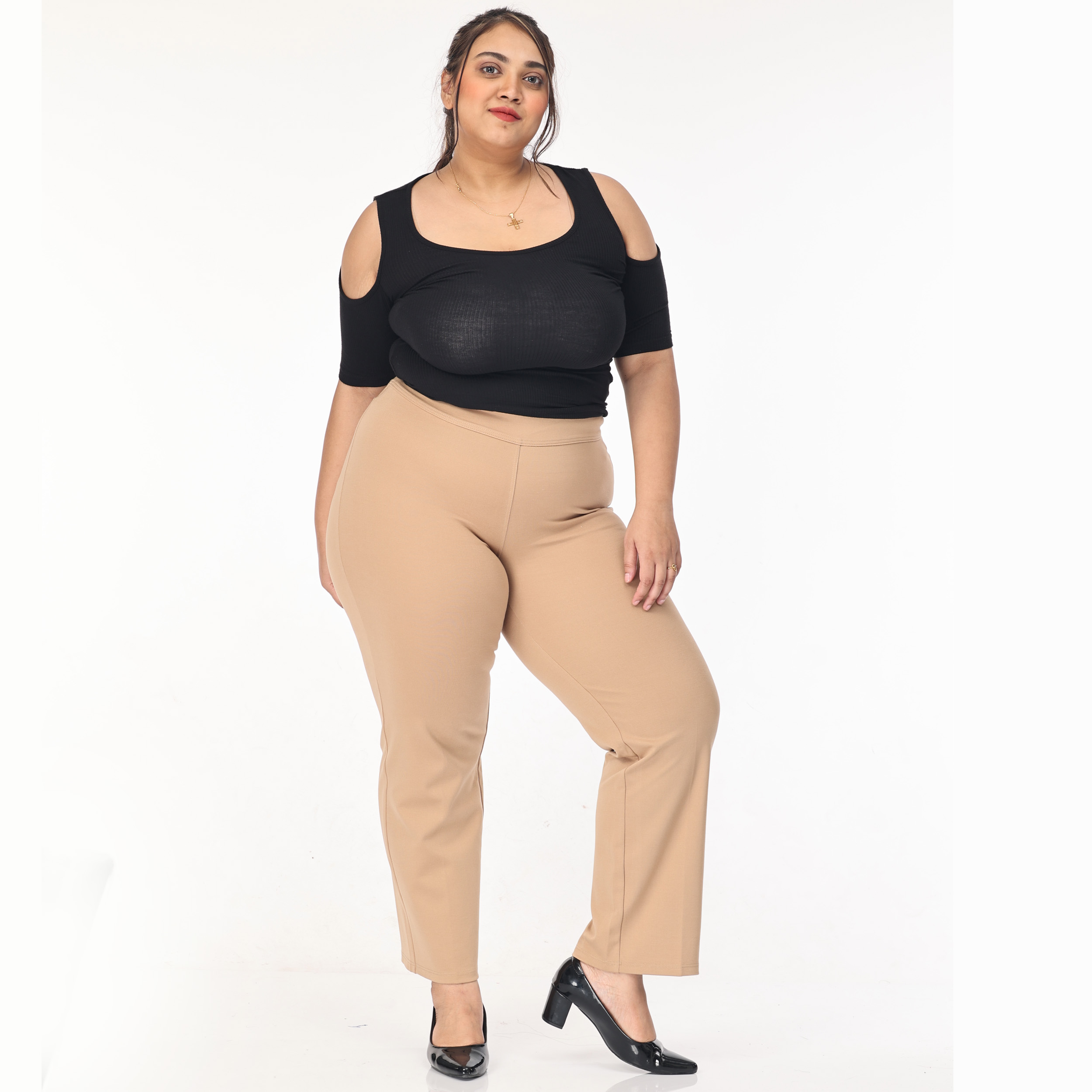 Brown pant women - Plus size - Straight leg 2 back pockets - Belore Slims