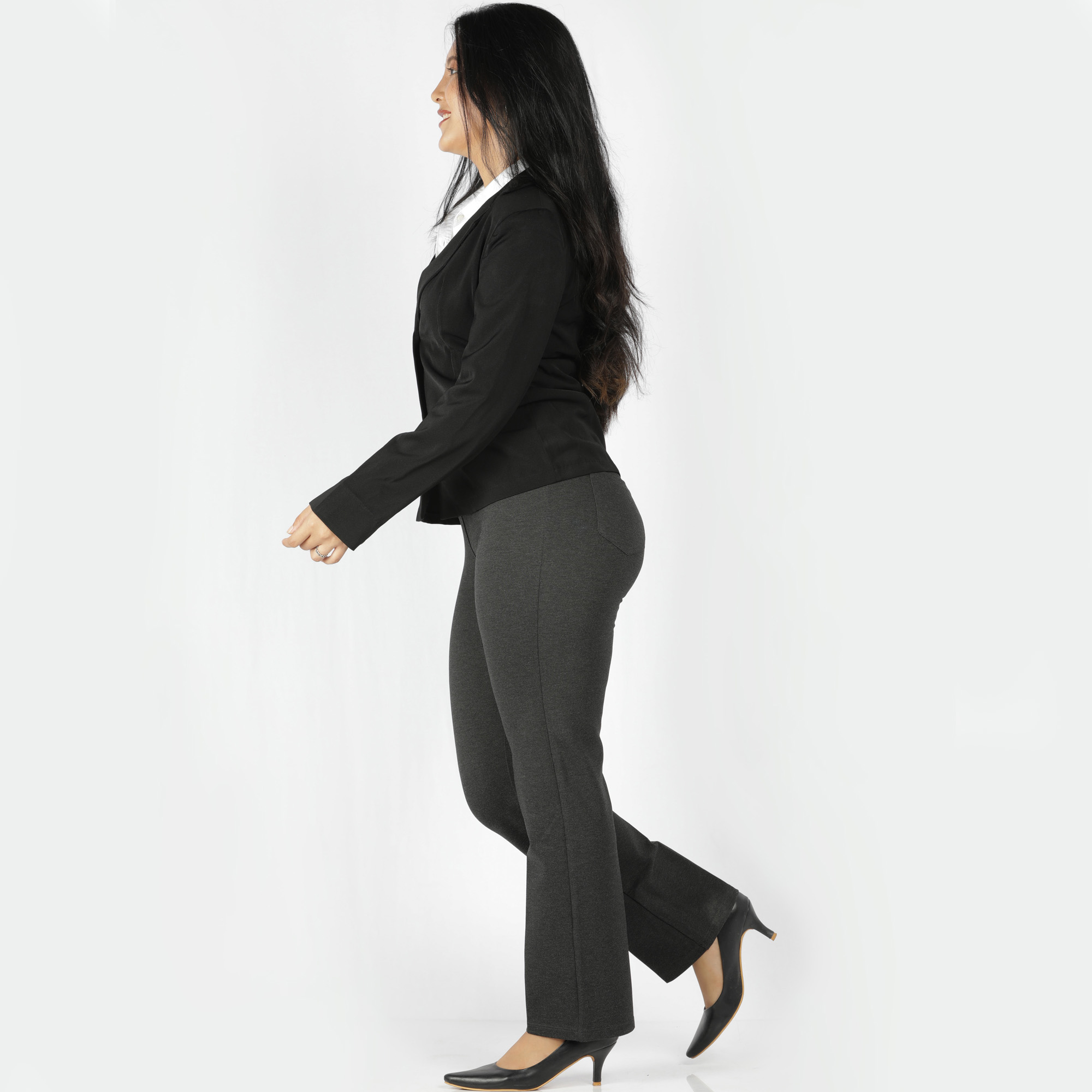 Charcoal grey pants women's - Tummy tucker straight leg-2 bk pkts - Belore  Slims