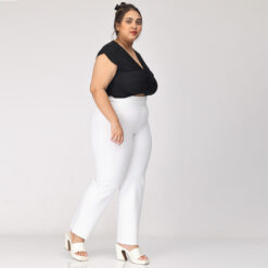 White trousers women – Plus size – Straight leg 2 back pockets