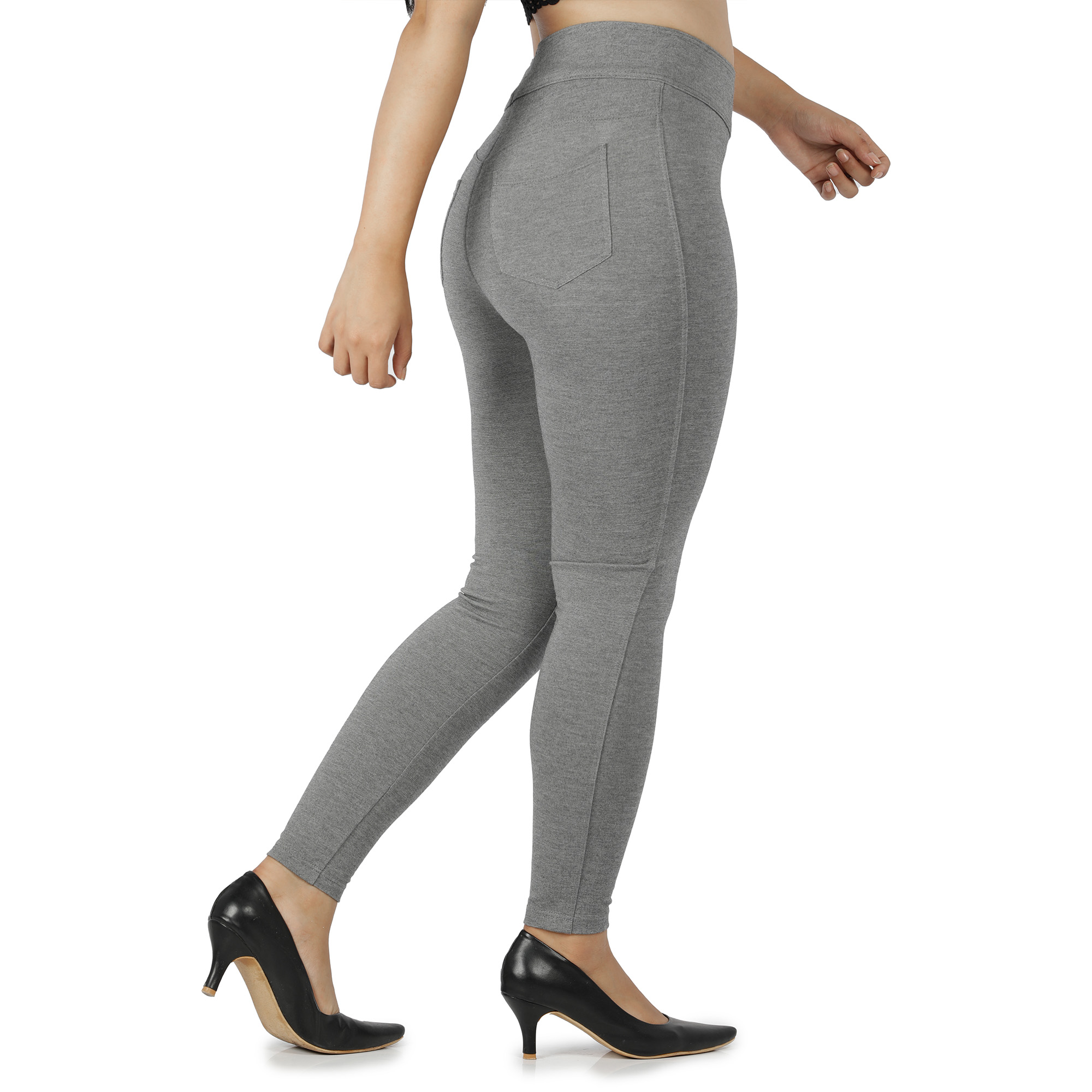 Grey jeggings for women Compression pant 2 back pockets - Belore Slims