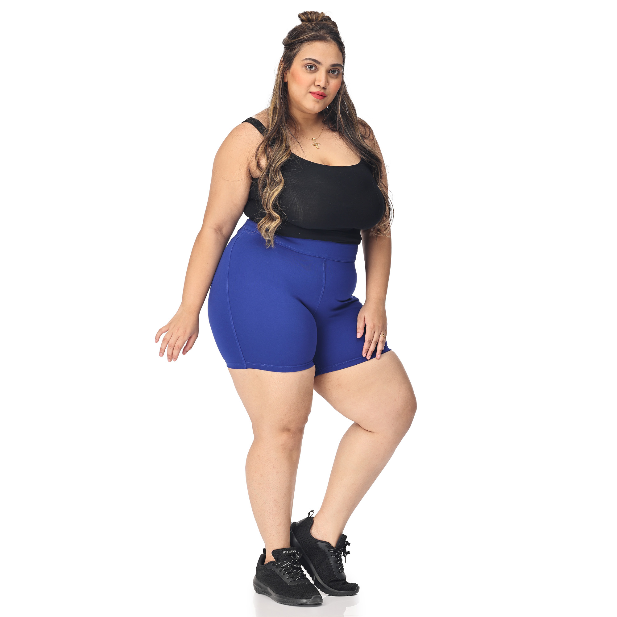 Royal blue shorts women -Plus size active shapewear-2bk pockets