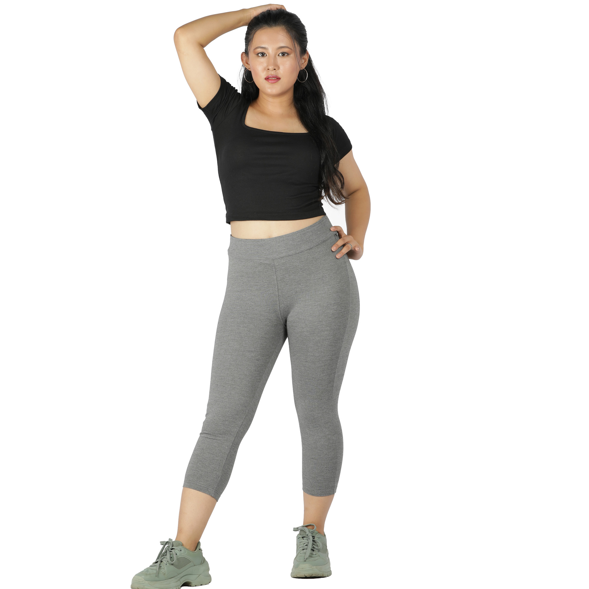 Grey capris for women gym wear Low rise - Belore Slims