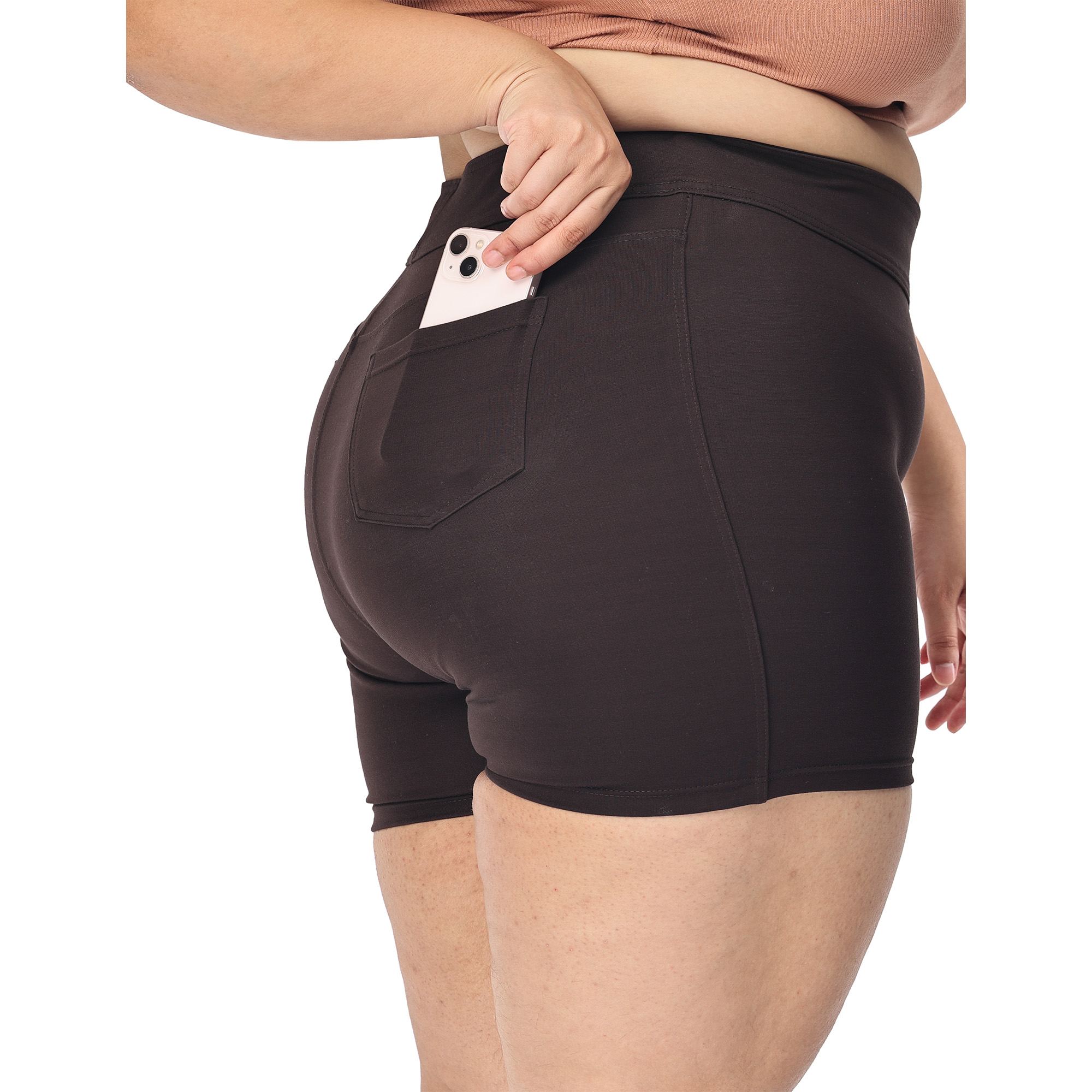 Brown shorts women - Plus size active shape wear-2 back pockets