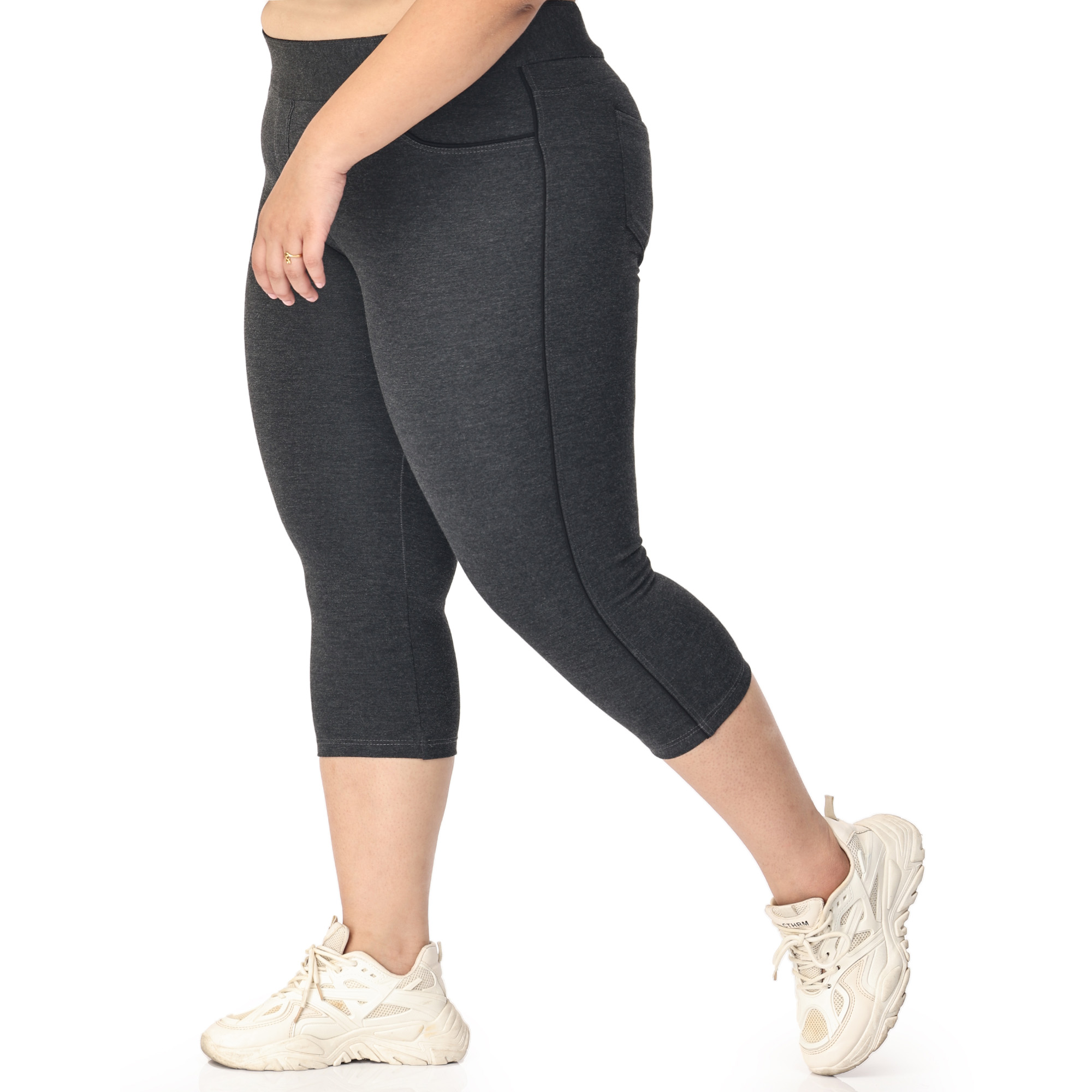 Charcoal grey capris with piping women gym wear Low rise - Belore Slims