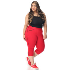 Red capris with piping women gym wear Low rise