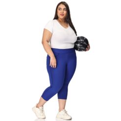 Royal blue capris with piping women gym wear Low rise