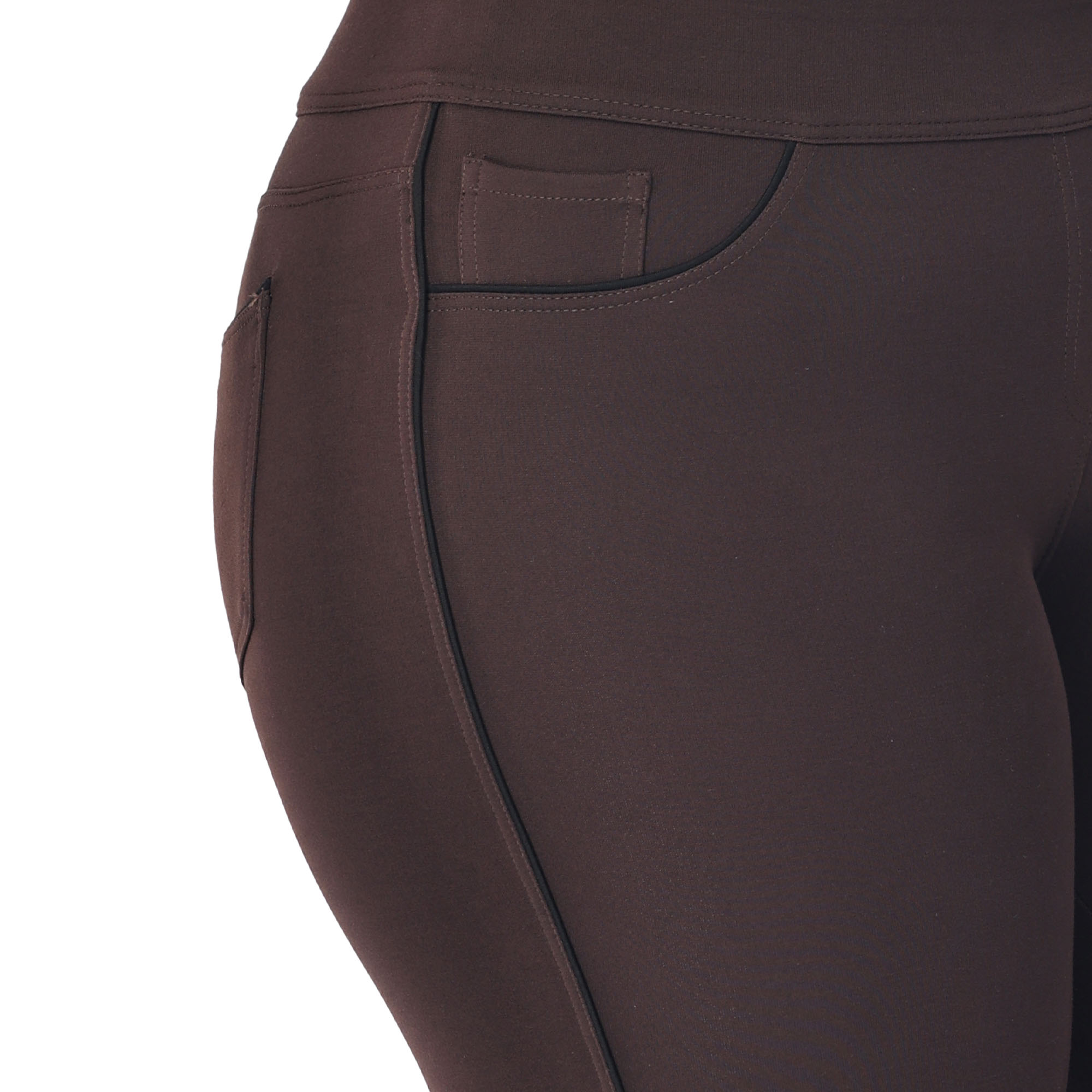 Brown capris with piping women gym wear Low rise - Belore Slims