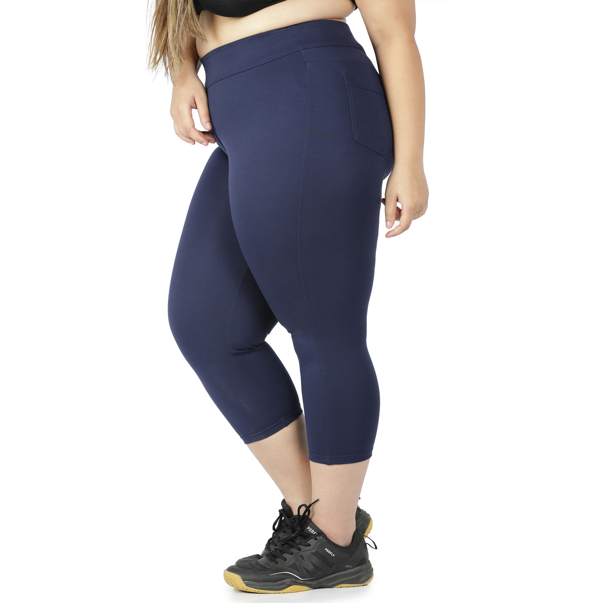 Navy blue capris women gym wear High waist 2 back pockets Belore Slims