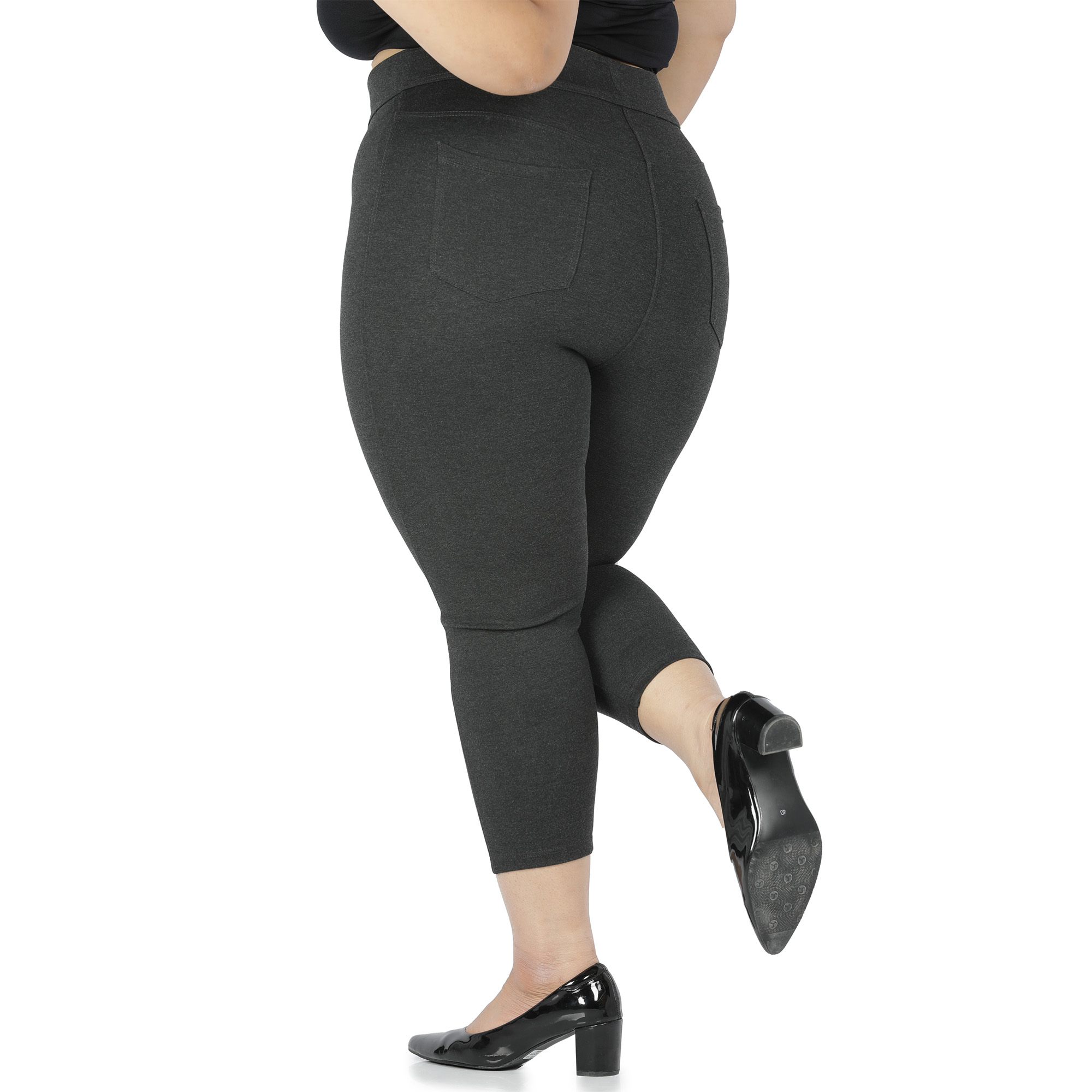 Charcoal grey capris women gym wear High waist 2 back pockets - Belore Slims