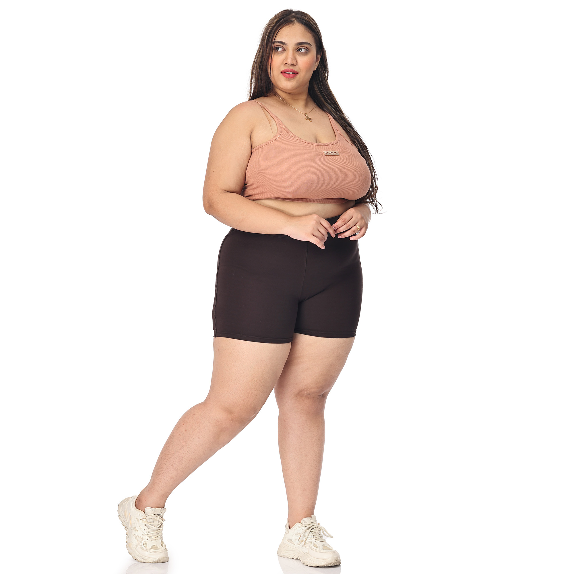 Brown shorts women - Plus size active shape wear-2 back pockets - Belore  Slims