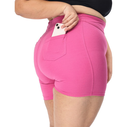 Pink shorts women Plus size active shape wear 2 back pockets - Image 5
