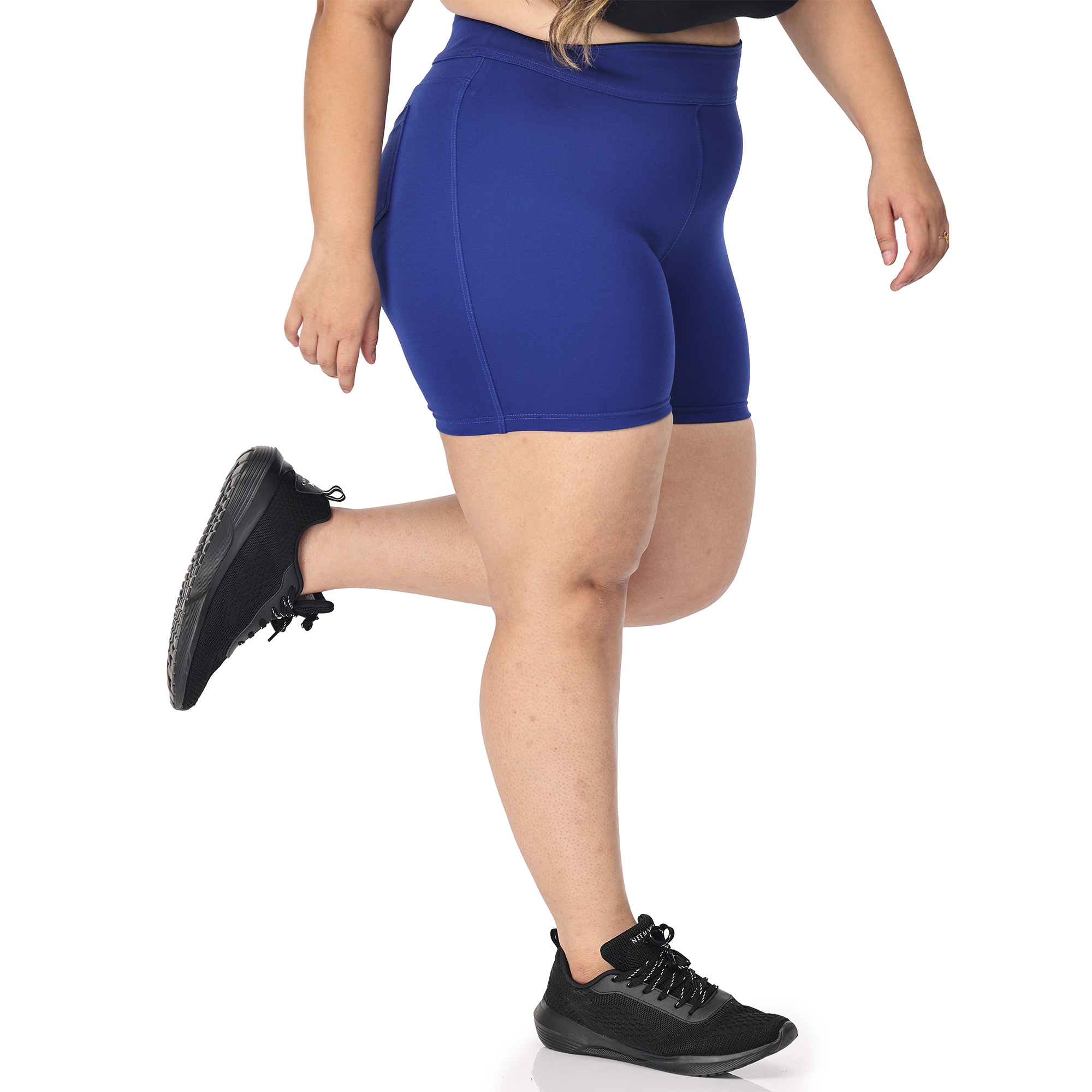 Royal blue shorts women -Plus size active shapewear-2bk pockets