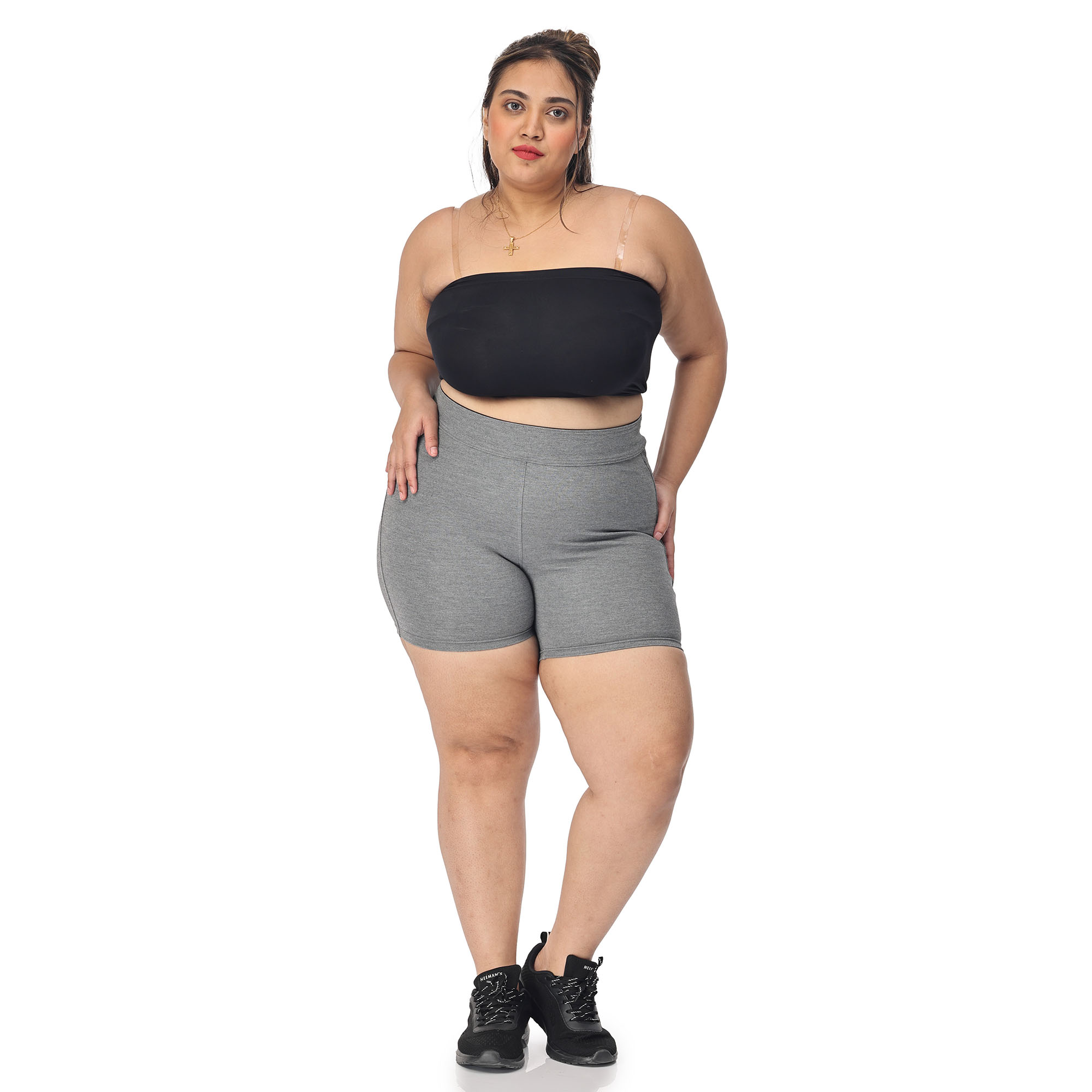 Grey shorts women - Plus size active shape wear - 2 back pockets - Belore  Slims