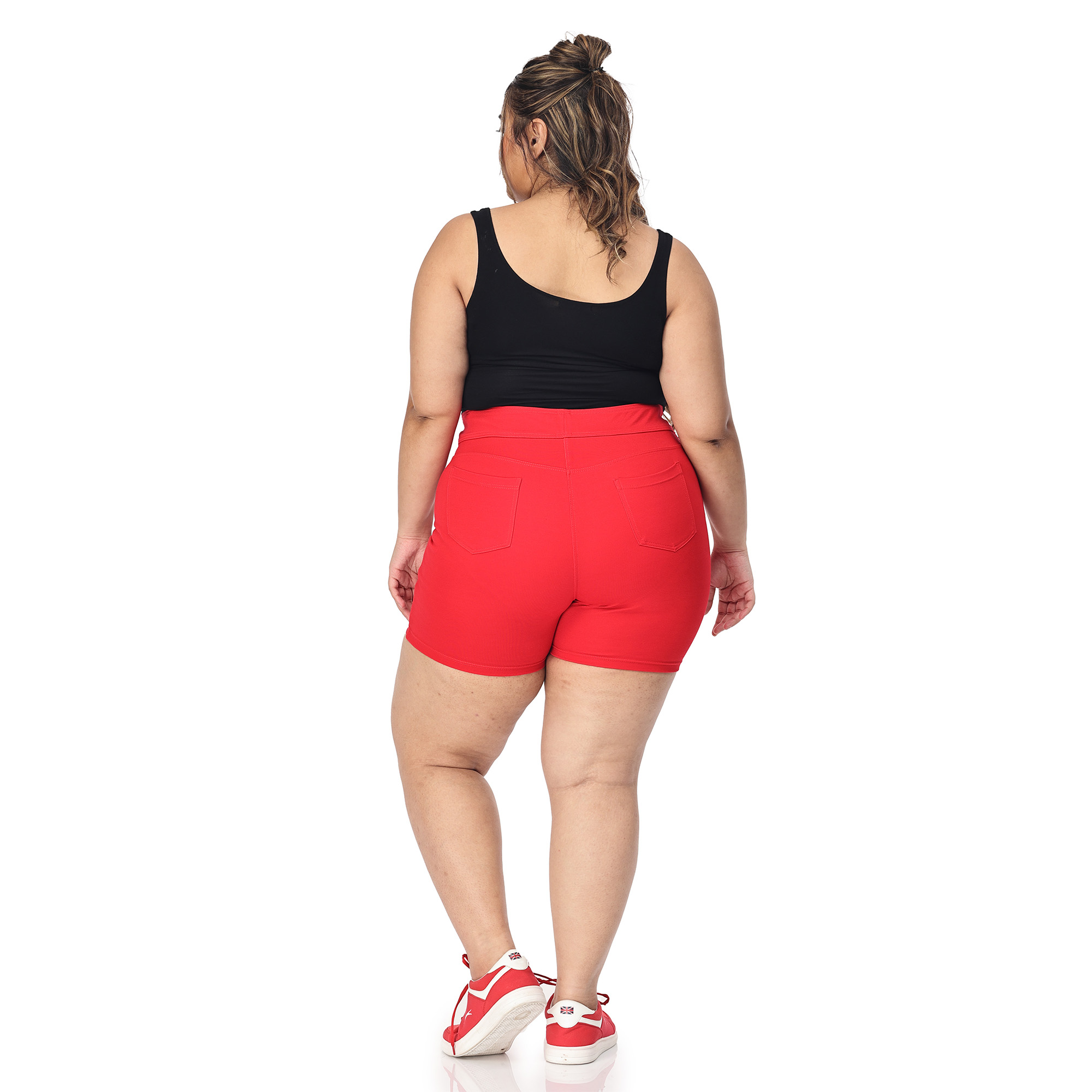 Red shorts women - Plus size active shape wear - 2 back pockets