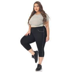 Black capris with piping women gym wear Low rise