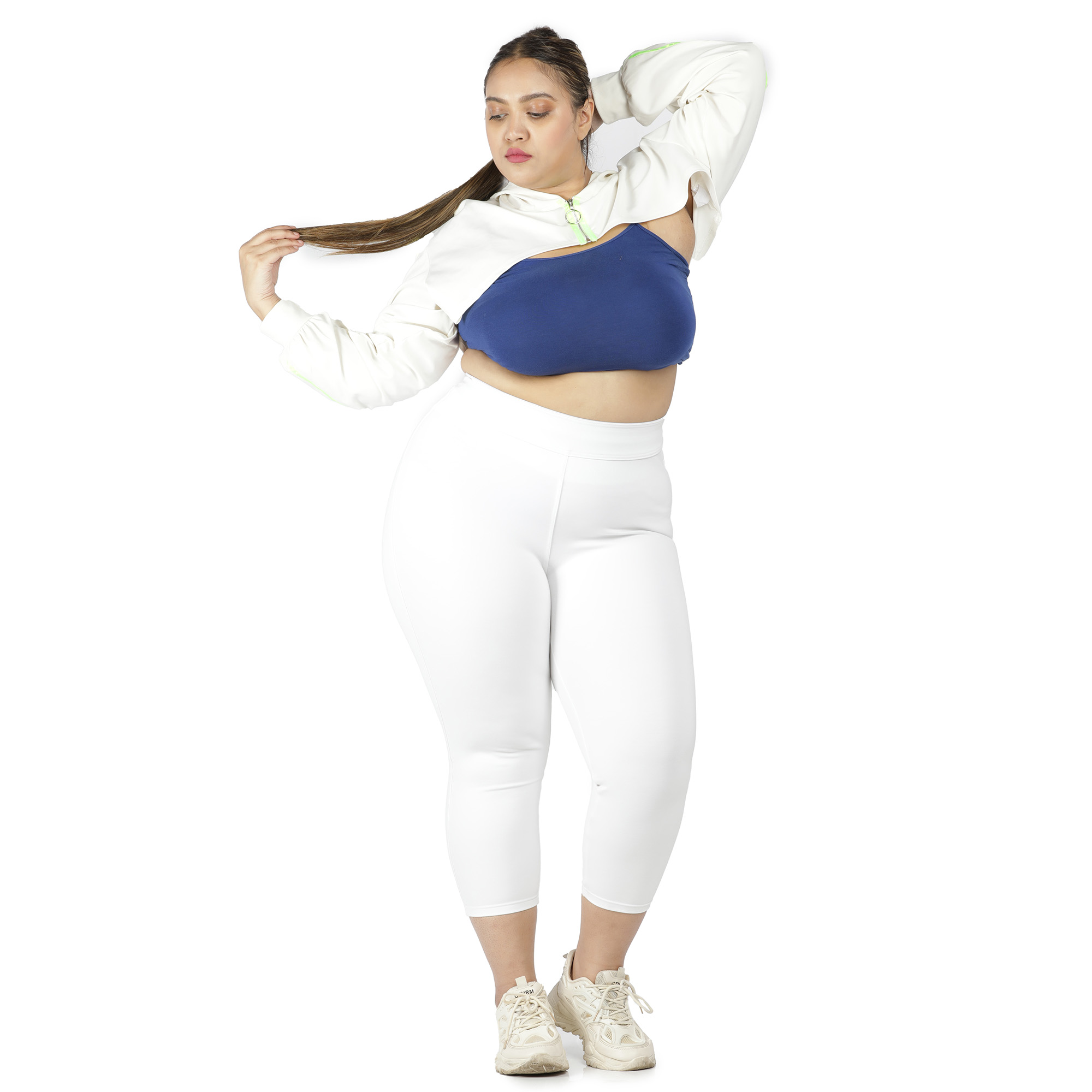 White capris women gym wear High waist 2 back pockets - Belore Slims