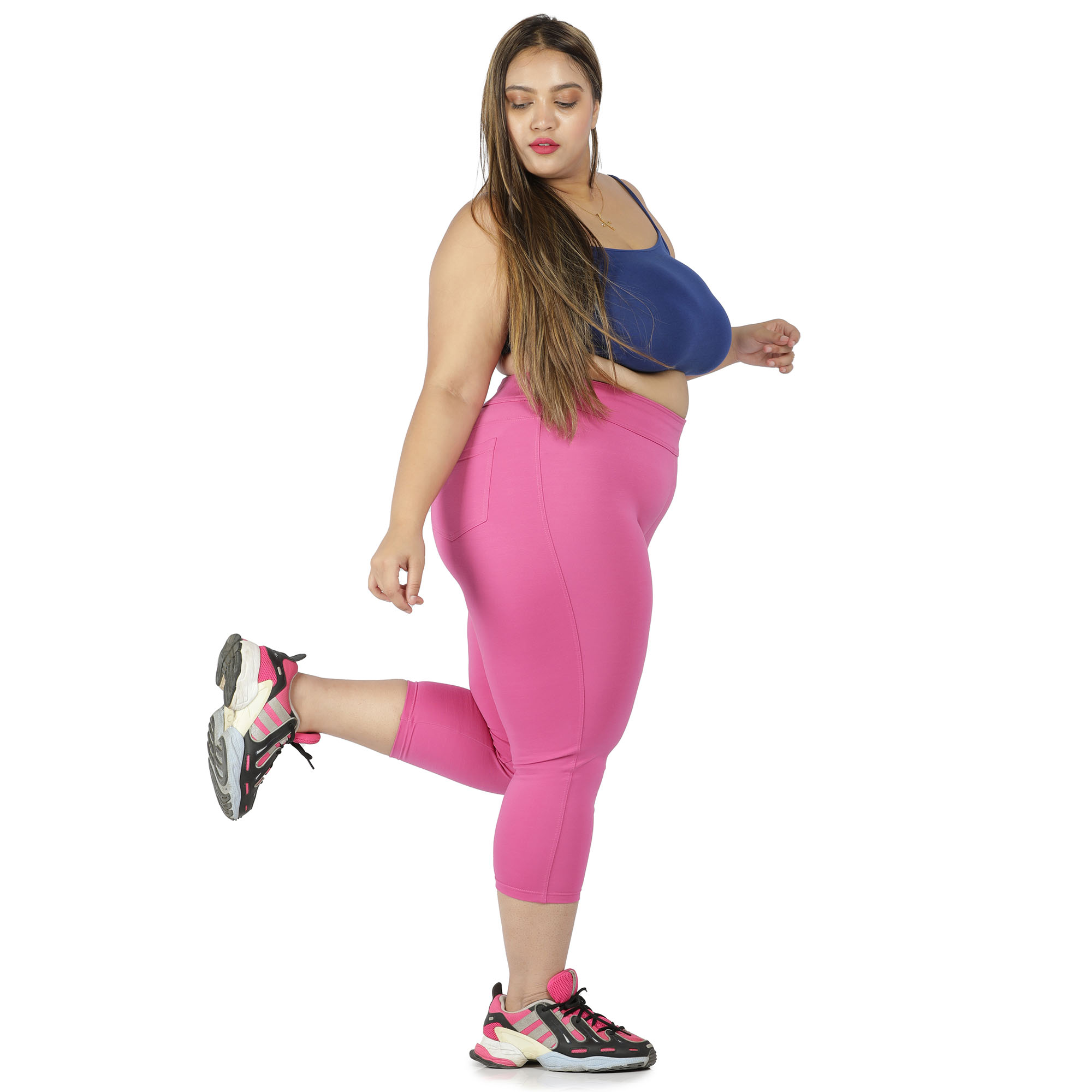 Pink capris women gym wear High waist 2 back pockets - Belore Slims