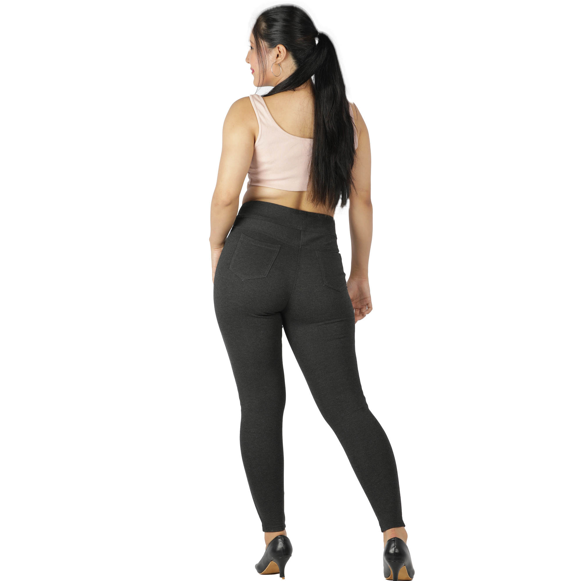 Charcoal grey jeggings for women Compression pant 2 back pkts