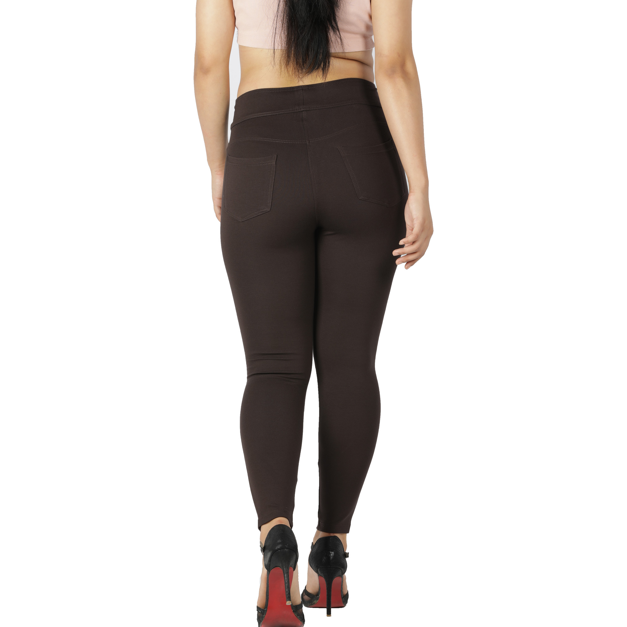 Brown jeggings for women Compression pant 2 back pockets - Belore