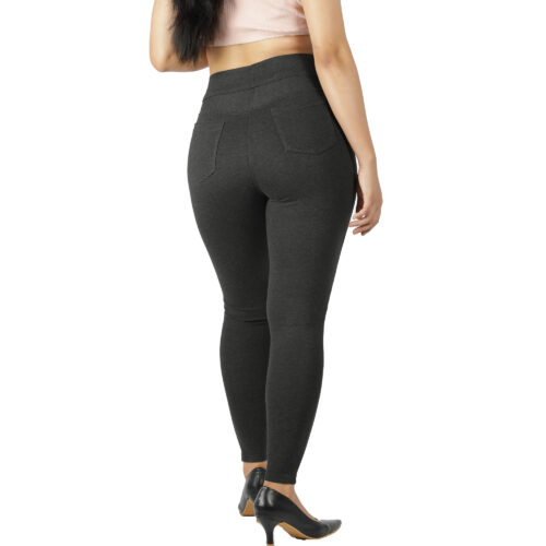 Charcoal grey jeggings for women Compression pant 2 back pkts - Image 3