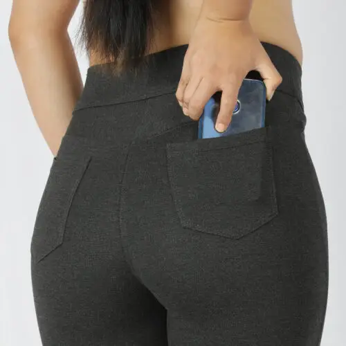 Charcoal grey jeggings for women Compression pant 2 back pkts - Image 4