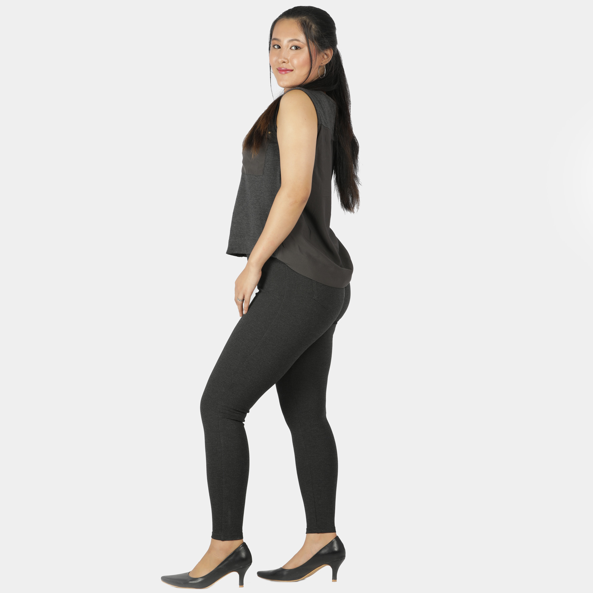 Charcoal grey capris women gym wear High waist 2 back pockets