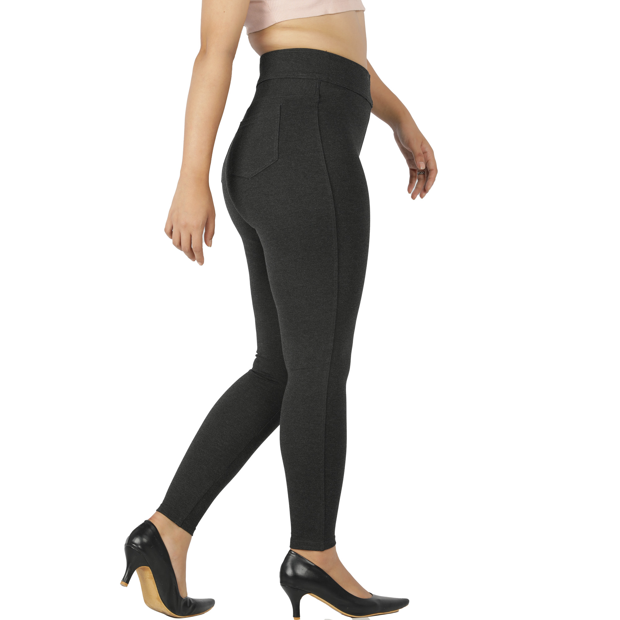 Charcoal grey jeggings for women Compression pant 2 back pkts